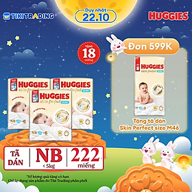 Combo 3 gói Tã/bỉm dán sơ sinh Huggies Skin Perfect NB 70+4 miếng với 2 vùng thấm giảm kích ứng da
