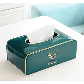 Mua HỘP ĐỰNG KHĂN GIẤY GIẤY ĂN BẰNG GỐM SỨ CÁO CẤP MÀU XANH NGỌC VIỀN VÀNG