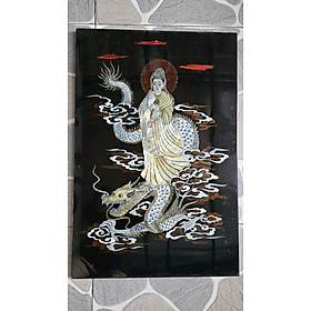 Mua Tranh sơn mài cẩn ốc chìm đẹp QUAN THẾ ÂM BỒ TÁT CƯỠI RỒNG 40x60 cm