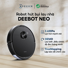 Robot hút bụi lau nhà Ecovacs Deebot NEO - Đen bản quốc tế - App Tiếng Việt, Hàng chính hãng full VAT, lực hút 2600Pa