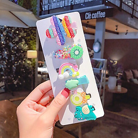 Set kẹp tóc 6 món cho bé nhiều hình khủng long, cầu vòng