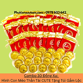 Mua Combo 30 Đồng Xu Hình Con Mèo Thần Tài CUTE Tặng Túi Gấm Lộc  đường kính: 4cm  màu vàng - SP005932