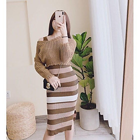 Váy len ôm body khoe đường cong sexy màu nâu tây
