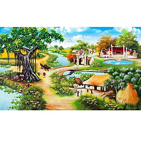 Tranh thêu phong cảnh đầu làng LV3310 - kích thước: 120 * 65cm. (TRANH CHƯA LÀM)