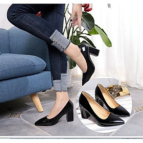 Giày cao gót mũi nhọn 7 cm da bóng gót vuông hàng cao cấp cực xinh D309