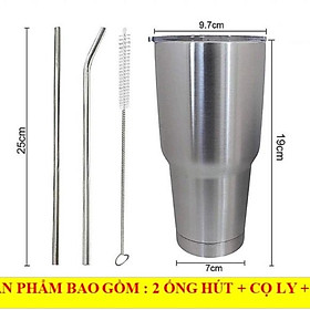 Ly Giữ Nhiệt Inox 900ml (Kèm Túi + 2 Ống Hút và Cọ Rửa)