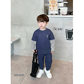 Bộ dài tay bé trai 1-7 tuổi chữ PLAN phối kẻ dáng thời trang thoáng vải co giãn thấm hút mồ hôi