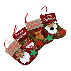 Christmas Stocking,4 Pack Classic Christmas Stocking Santa,Snowman,Reindeer,Bear,Xmas Character 3D Plush with Faux Fur