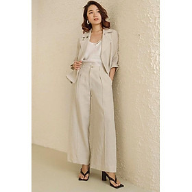 Set bộ 3 món Áo khoác nhẹ blazer Demi Linen công sở + Quần ống rộng + Áo 2 dây trẻ trung ArcticHunter - Be muối tiêu