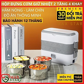 Hộp đựng cơm giữ nhiệt cắm điện inox 2 tầng 4 ngăn Cặp lồng giữ nhiệt cắm điện chính hãng 