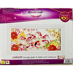 Mua Tranh thêu chữ thập Cửu ngư quần hội lv3127  kích thước 125 x 64 cm