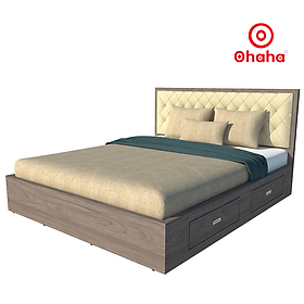 [Miễn phí vận chuyển & lắp đặt] Giường ngủ thông minh cao cấp bọc nệm đầu giường có hộc kéo gỗ công nghiệp Ohaha - GN019