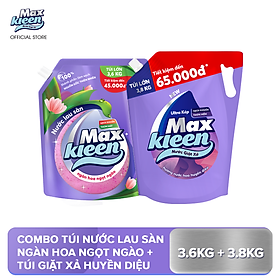 Combo Túi Nước Lau Sàn 3.6kg Ngàn hoa ngọt ngào + Túi Nước Giặt Xả