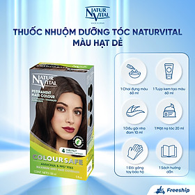 Thuốc Nhuộm Dưỡng Tóc NaturVital Colour Safe Permanent Hair Dye Chiết Xuất Lúa Mì & Đậu Nành, Giúp Làm Mới, Giữ Màu, Mang Đến Độ Mượt Bồng Bềnh - Màu Hạt Dẻ (150ml)