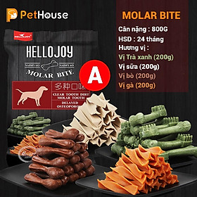 Xương gặm sạch răng Hello Joy 8 vị (800g) Bánh thưởng cho chó mèo thú cưng