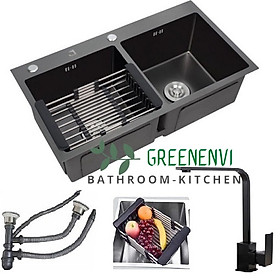 Mua Combo Chậu + Vòi nano kháng khuẩn GREENENVI 8245 hai hố cân  tặng rá rau củ