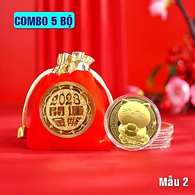 SET 5 ĐỒNG XU Mèo VÀNG TẶNG KÈM TÚI GẤM 2023 sang chảnh làm quà tặng Tết- MẪU XU 2 - NELI - RƯỚC LỘC XUÂN