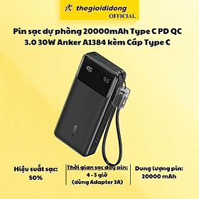 Pin sạc dự phòng 20000mAh Type C PD QC 3.0 30W Anker A1384 kèm Cáp Type C - Hàng Chính Hãng