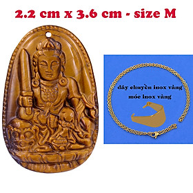 Mặt Phật Văn thù đá mắt hổ 3.6 cm kèm dây chuyền inox vàng - mặt dây chuyền size M, Mặt Phật bản mệnh