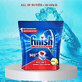 Viên Rửa Chén Bát Hương Chanh Finish Powerball Power All In 1 Max - Túi 100 viên siêu tiết kiệm