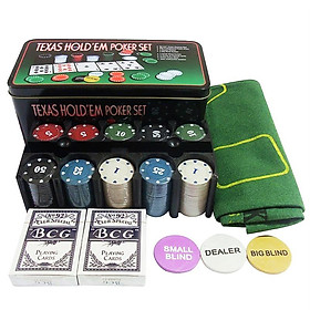 200pcs Texas Hold'em Poker Game Play Set with Mat Chips Deck Cards and Gift Box