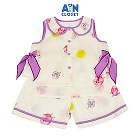 Bộ quần áo Ngắn bé gái họa tiết hoa Pansy Nơ Tím cotton - AICDBGJFY1QC - AIN Closet