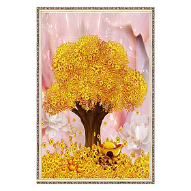 (tranh phòng khách) Tranh Tài lộc - cây tiền, rước vượng khí vào nhà - in decal giả khung