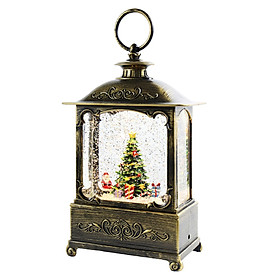 Glittering Christmas Music Box Christmas Ornament Lantern Christmas Scene Lighted Christmas Table Centerpiece for Party Decor