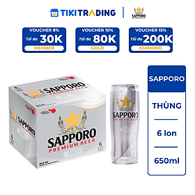 Thùng 6 lon bia Sapporo 650ml