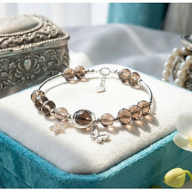 Vòng Thạch Anh Khói Cắt Giác Mix Charm Bạc – Đá Tự Nhiên Cao Cấp, Hợp Mệnh Thủy & Mộc