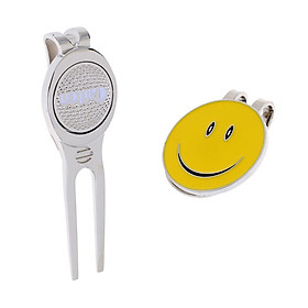 Smile Face Magnetic Hat Clip With Golf Ball Marker + Golf Divot Repair Tool