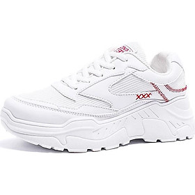 Giày Sneaker Nữ Độn Đế Đẹp Viền Khâu Chữ, Gót Giả Đèn Hapu
