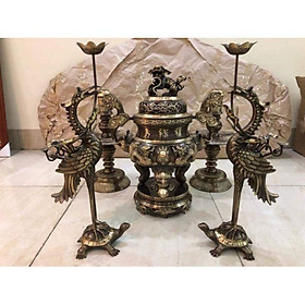 Mua Bộ đỉnh đồng ngũ sự song long chầu nguyệt màu giả cổ