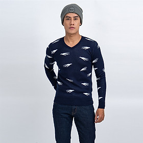 Áo len nam dài tay cổ tim màu xanh đen NOVELTY 180563I