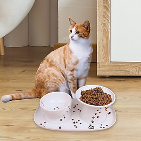 Ceramic Raised Pet Feeder Tray for Small Dog Elevated Cat Food Bowl Plate