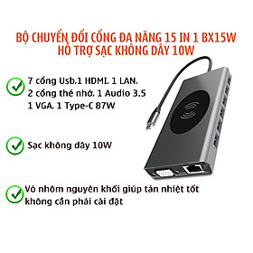 Mua Bộ Chuyển Đổi Đa Năng Cổng USB Hub 15in1 chân cắm usb kiêm sạc không dây điện thoại 10W hỗ trợ sử dụng nhiều thiết bị  tiện lợi và nhỏ gọn tiết kiệm diện tích làm việc  giao hành nhanh