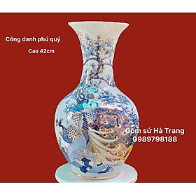 Tỏi hút lộc gốm sứ Bát Tràng cao cấp vẽ vàng hoạ tiết công danh phú quý cao 42cm