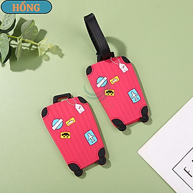 Thẻ hành lý mini hình vali dễ thương Móc vali gắn hành lý PVC chống thấm Thẻ tên vali phong cách du lịch Móc hành lý vali mini có thẻ thông tin - Hồng