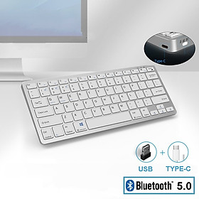 Bàn phím không dây mini W159C - pin sạc TypeC - đa kết nối bluetooth 5.0 + 3.0 + Usb wireless 2.4G