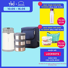 Bộ Hộp Cơm Giữ Nhiệt Lock&Lock Easy Carry 2L LHC8039 Có Túi (1 Hộp 720ml, 2 Hộp 420ml Kèm 1 Bộ Muỗng Và Nĩa)