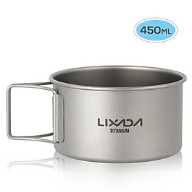 Lixada Titanium Bowl with Folding Handles Dinner Food Container for Outdoor Camping Hiking Backpacking