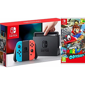 Mua COMBO Máy chơi Game Nintendo Switch With Neon Blue Red Joy-Con Tặng Kèm Thẻ Game Mario Odyssey - Hàng Nhập Khẩu