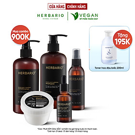 Bộ 5 Chăm Sóc Tóc Vỏ bưởi & Bồ kết Herbario: Dầu gội 300ml + Dầu xả 300ml + Xịt dưỡng 100ml + Serum 30ml + Kem ủ tóc 200ml