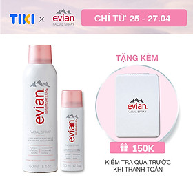 Combo 2 xịt khoáng cấp ẩm và làm dịu da Evian 150ml + 50ml