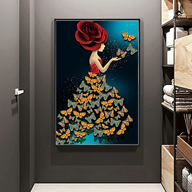 Mua Tranh thêu chữ thập chỉ lụa Cô Gái hoa 50x70cm