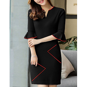 Đầm công sở cổ xẻ v viền đỏ lạ mắt DCS027