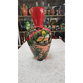 Mua Bình hoa sơn mài 02 họa tiết phong cảnh quê hương việt nam size 55x28 cm