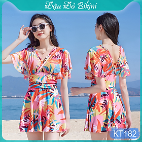 Bộ bơi liền thân nữ dáng váy quyến rũ, thun bơi đẹp co giãn 4 chiều thoáng mát, áo có sẵn gọng đệm, tôn dáng giấu bụng tốt | KT180