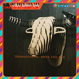 1 Tặng 1 - Đầu bò trang trí bằng gỗ treo tường Trâu Đầu thú trang trí phòng bền đẹp treo tường nội thất chất liệu gỗ