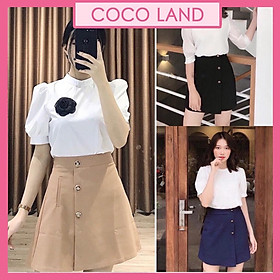 Chân váy chữ A lưng cao GINDY quần giả váy xẻ tà viền chỉ nổi thời trang  công sở sang chảnh Hàn Quốc V001